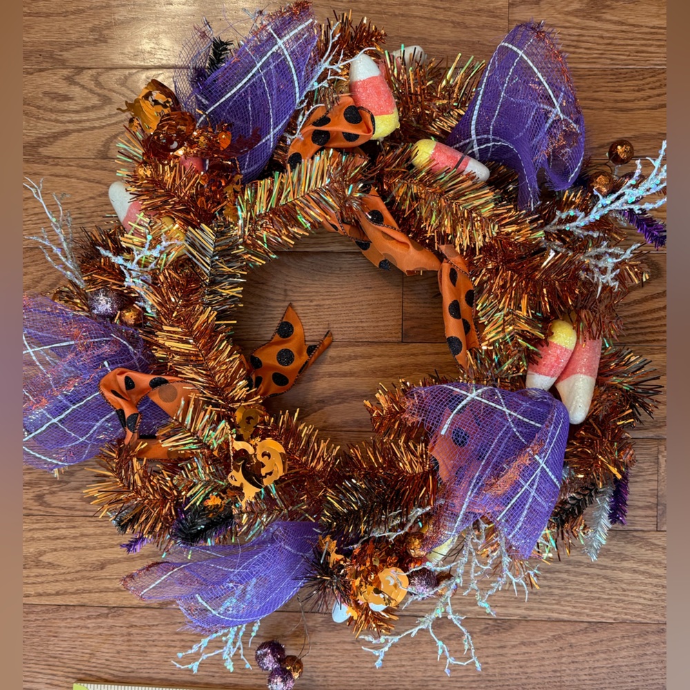 Halloween Candy Corn Wreath 19 Inch Orange Purple